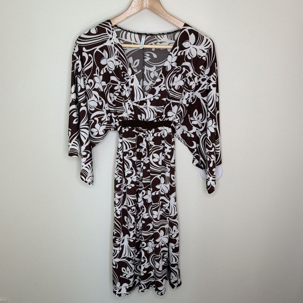 Blu Heaven Nordstrom Midi Pullover Dress Brown & White Floral Large